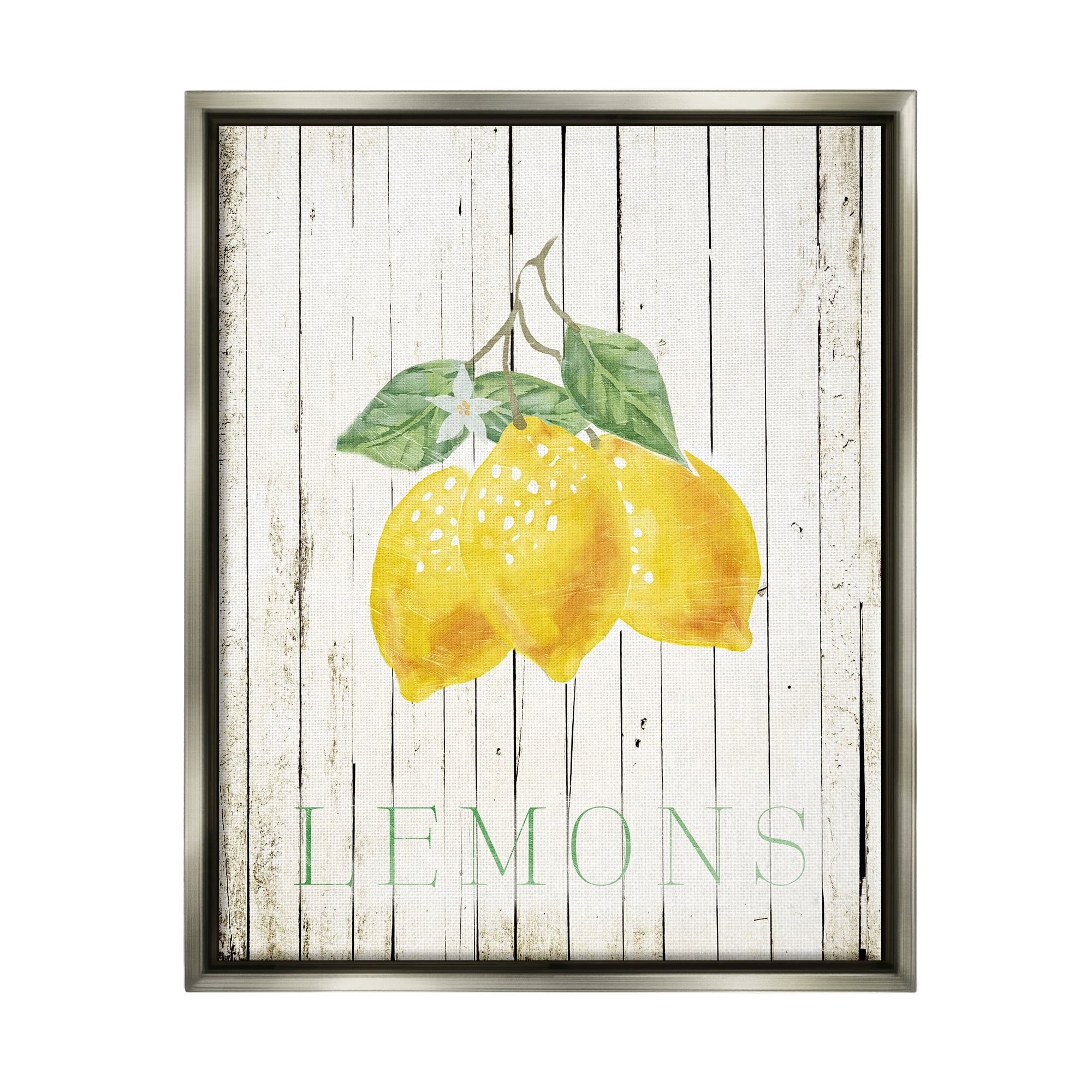 Stupell Rustic Lemons Country Patterned Food & Beverage Painting Gray Floater Framed Art Print Wall Art