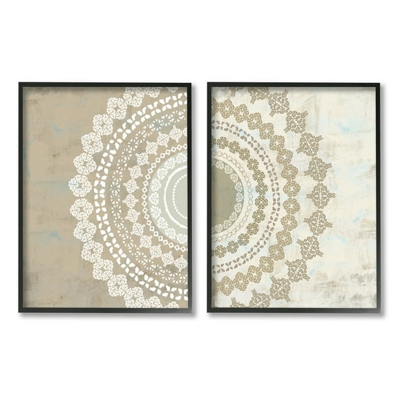 Stupell Rustic Mandala Boho Pattern Abstract Painting Black Framed Art Print Wall Art, Set of 2