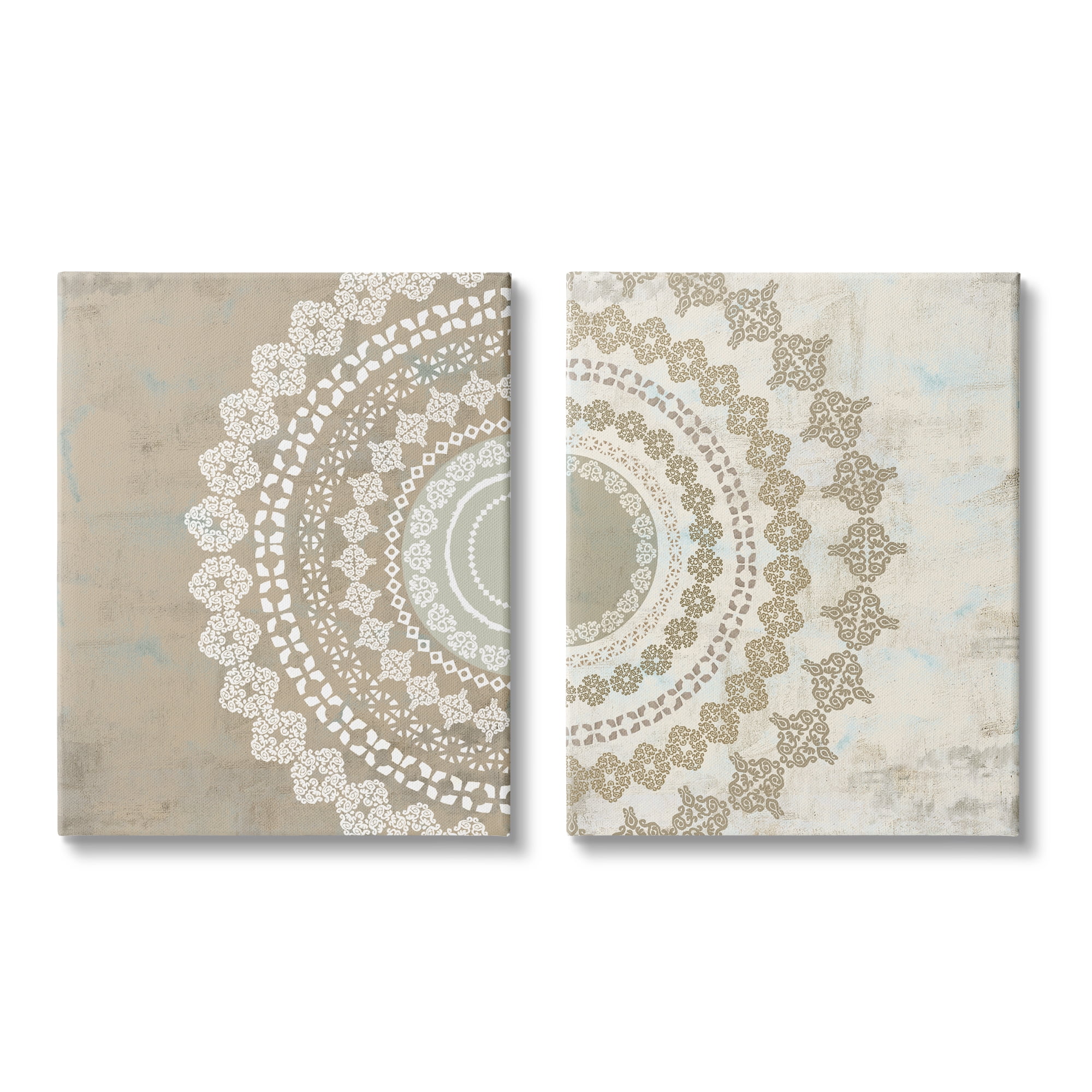 Stupell Rustic Mandala Boho Pattern Abstract Painting Gallery Wrapped Canvas Print Wall Art, Set of 2