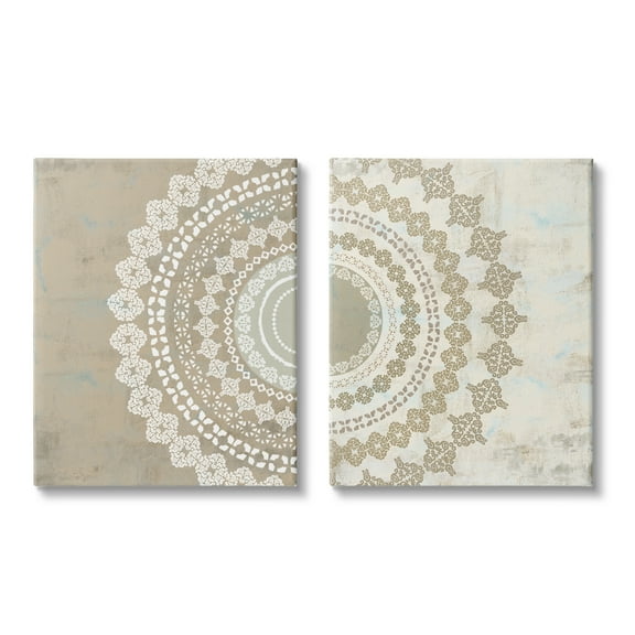 Stupell Rustic Mandala Boho Pattern Abstract Painting Gallery Wrapped Canvas Print Wall Art, Set of 2