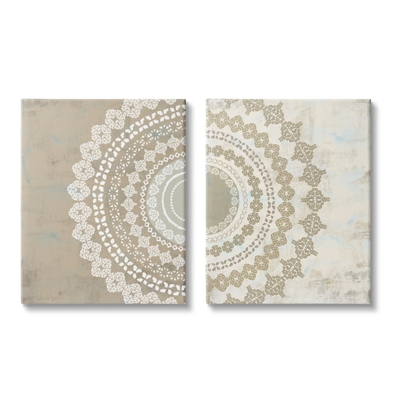 Stupell Rustic Mandala Boho Pattern Abstract Painting Gallery Wrapped Canvas Print Wall Art, Set of 2
