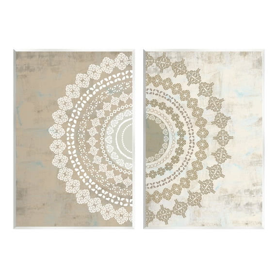 Stupell Rustic Mandala Boho Pattern Abstract Painting Wall Plaque Unframed Art Print Wall Art, Set of 2