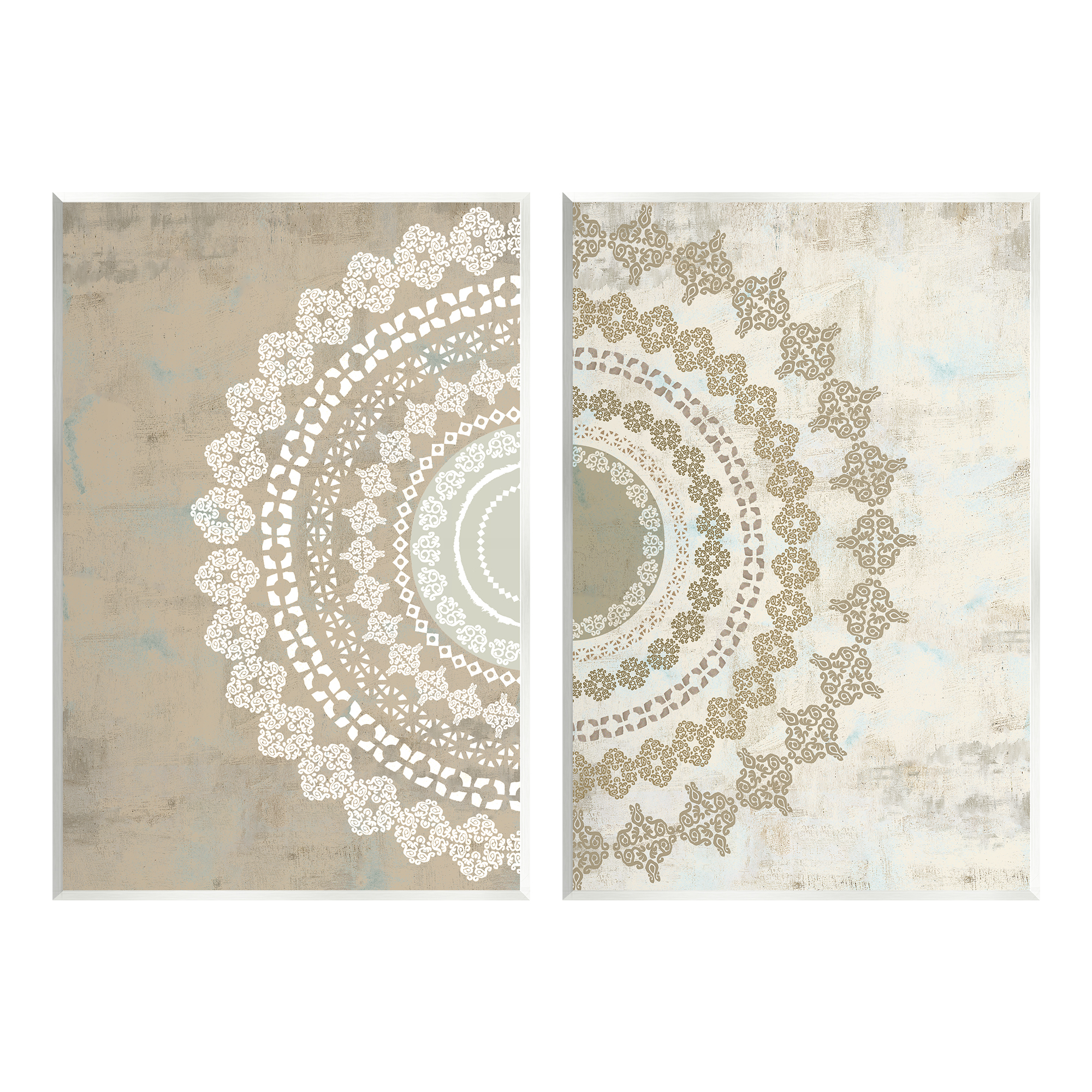 Stupell Rustic Mandala Boho Pattern Abstract Painting Wall Plaque Unframed Art Print Wall Art, Set of 2