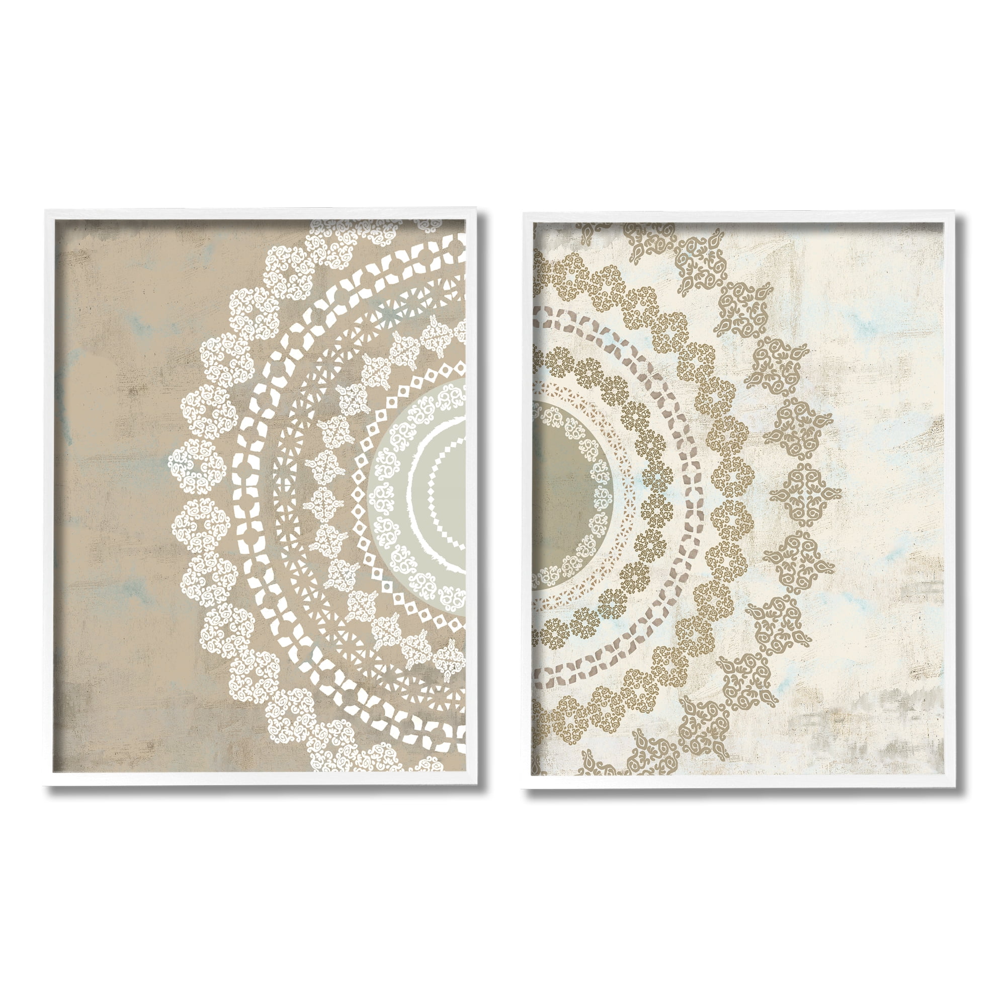 Stupell Rustic Mandala Boho Pattern Abstract Painting White Framed Art Print Wall Art, Set of 2