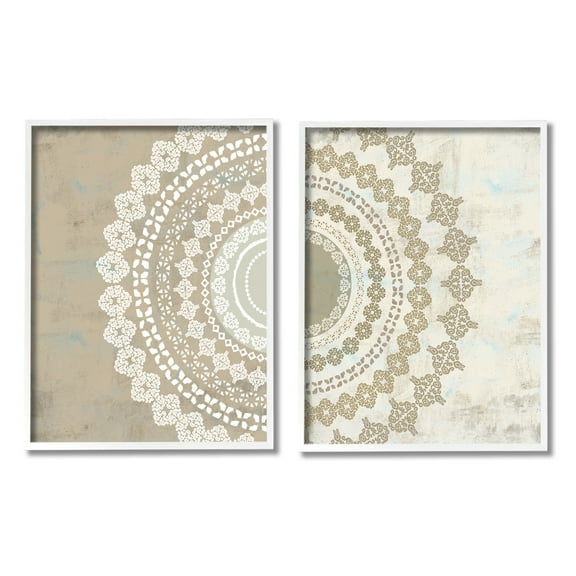Stupell Rustic Mandala Boho Pattern Abstract Painting White Framed Art Print Wall Art, Set of 2