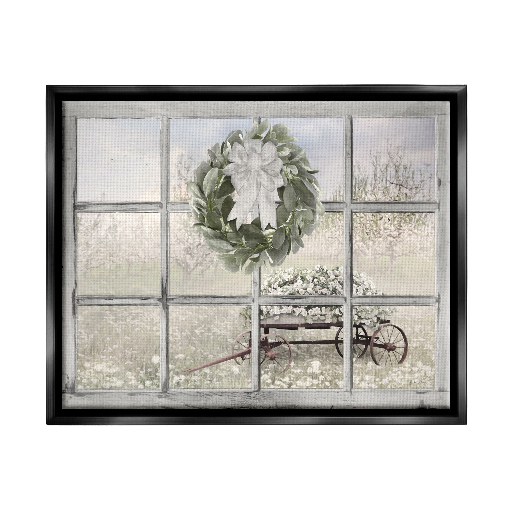 Stupell Rustic Meadow Floral Wagon Landscape Painting Black Floater Framed Art Print Wall Art