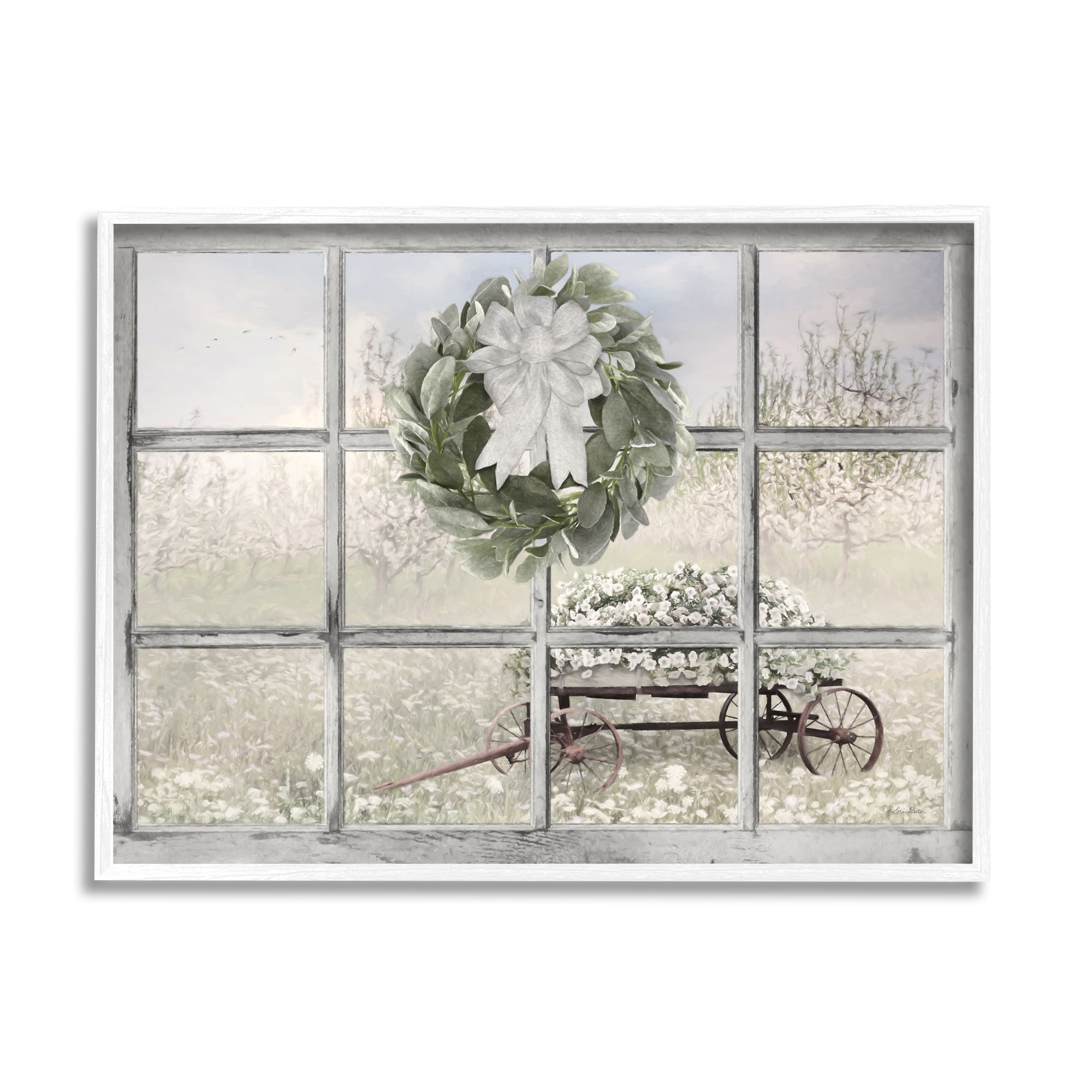 Stupell Rustic Meadow Floral Wagon Landscape Painting White Framed Art Print Wall Art
