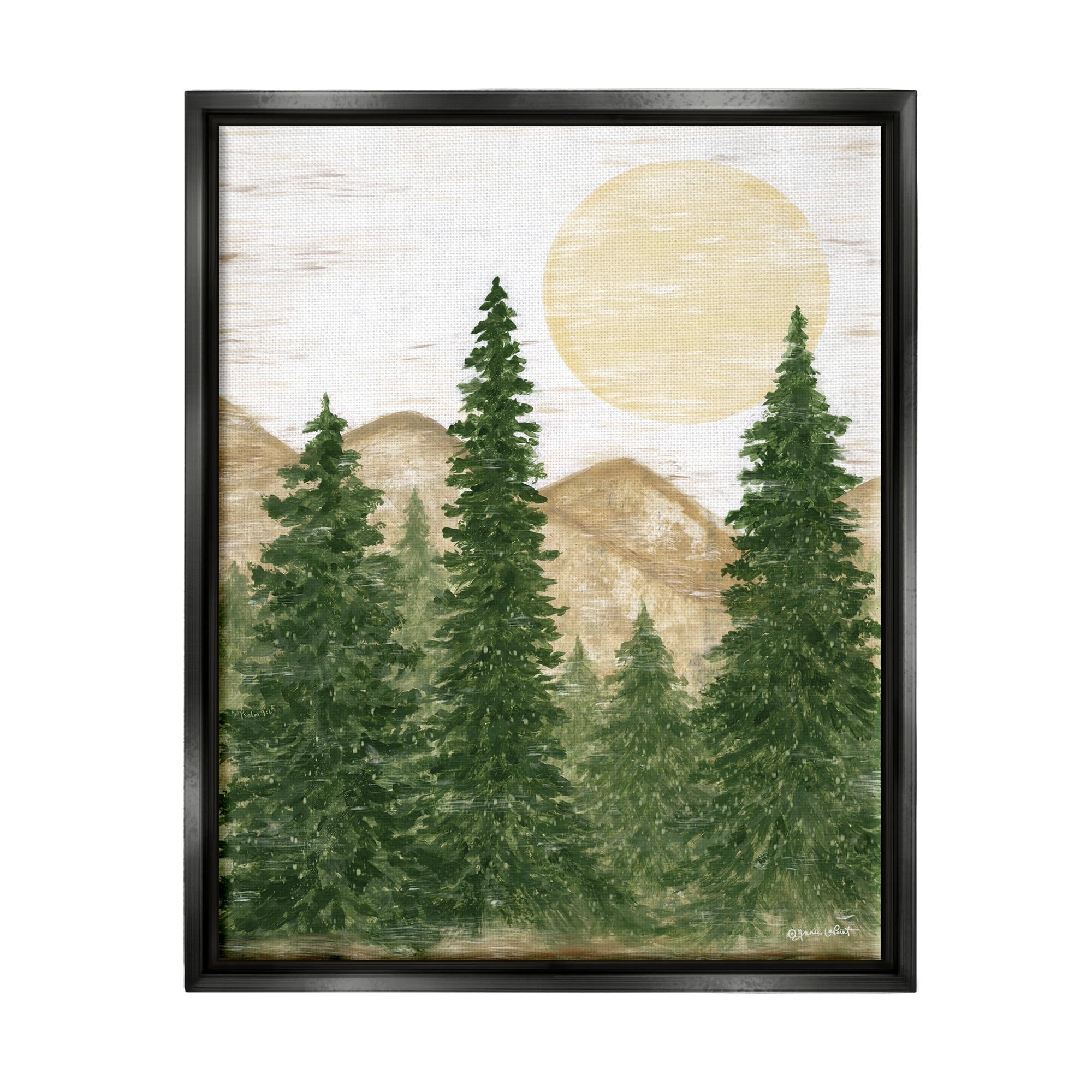 Stupell Rustic Mountain Sun Forest Trees Landscape Painting Black Floater Framed Art Print Wall Art