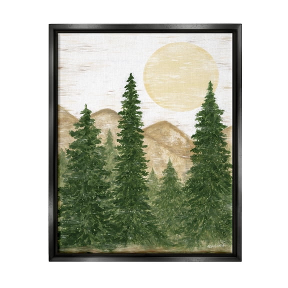 Stupell Rustic Mountain Sun Forest Trees Landscape Painting Black Floater Framed Art Print Wall Art