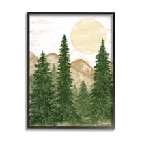 Stupell Rustic Mountain Sun Forest Trees Landscape Painting Black Framed Art Print Wall Art