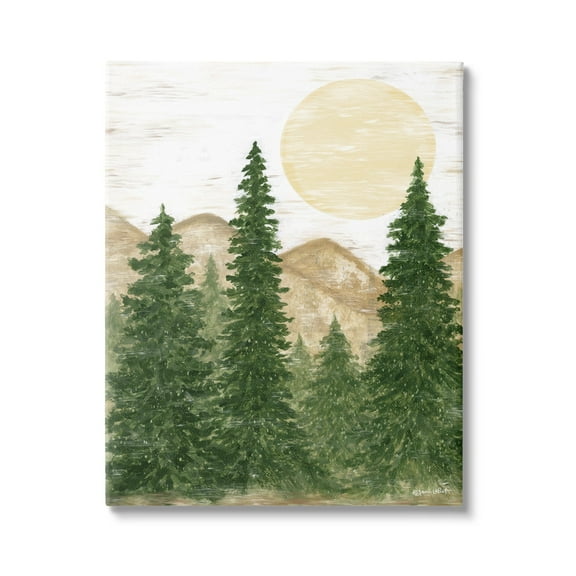 Stupell Rustic Mountain Sun Forest Trees Landscape Painting Gallery Wrapped Canvas Print Wall Art