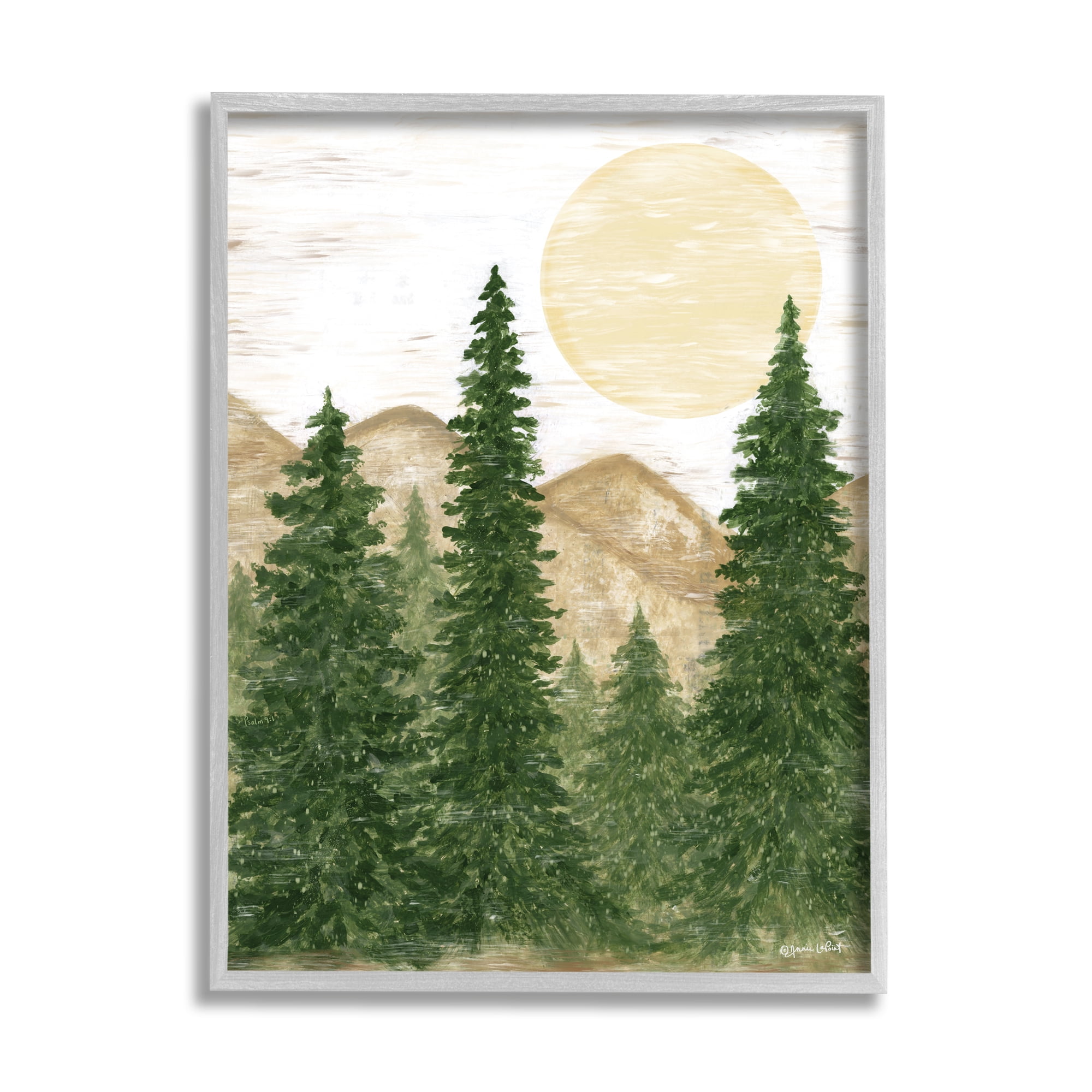 Stupell Rustic Mountain Sun Forest Trees Landscape Painting Gray Framed Art Print Wall Art
