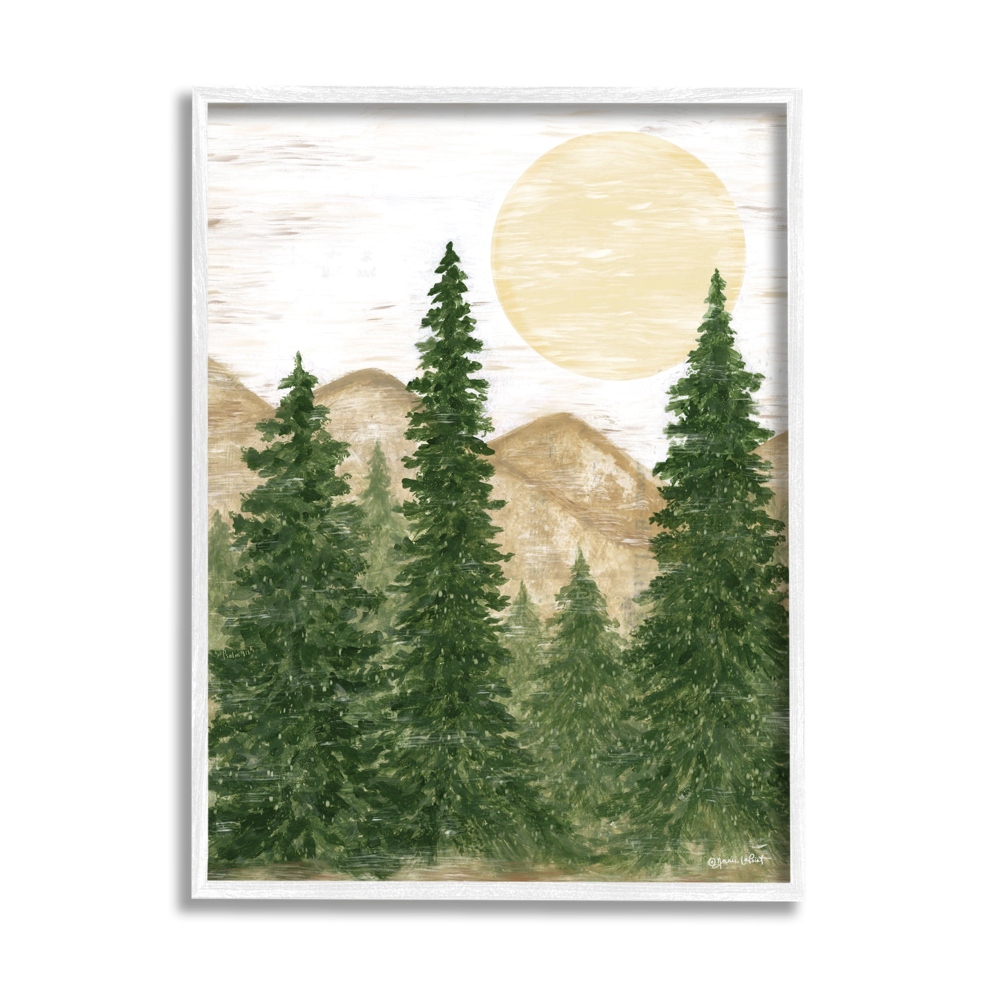 Stupell Rustic Mountain Sun Forest Trees Landscape Painting White Framed Art Print Wall Art