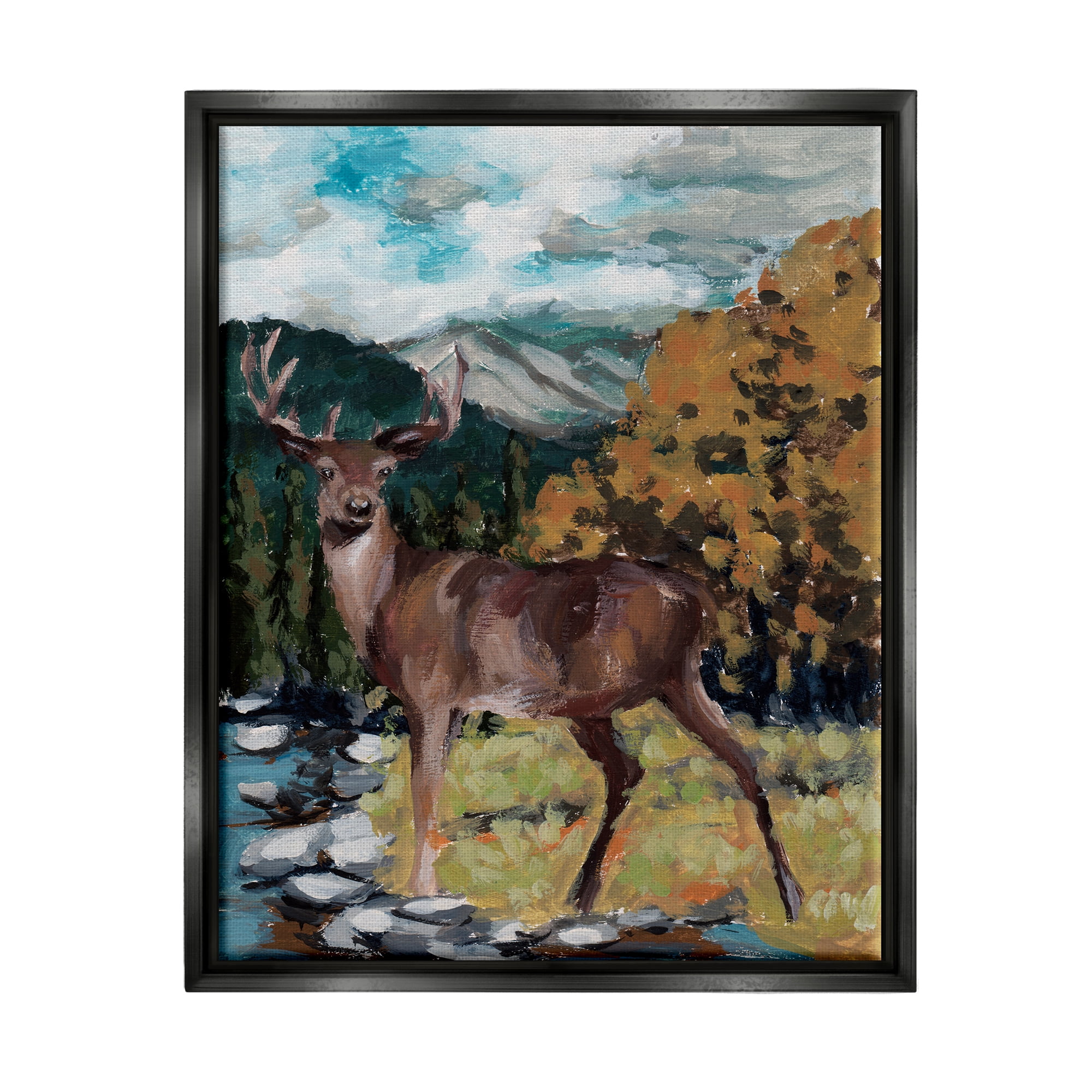 Stupell Rustic Wildlife Deer Painting Animals & Insects Painting Black Floater Framed Art Print Wall Art