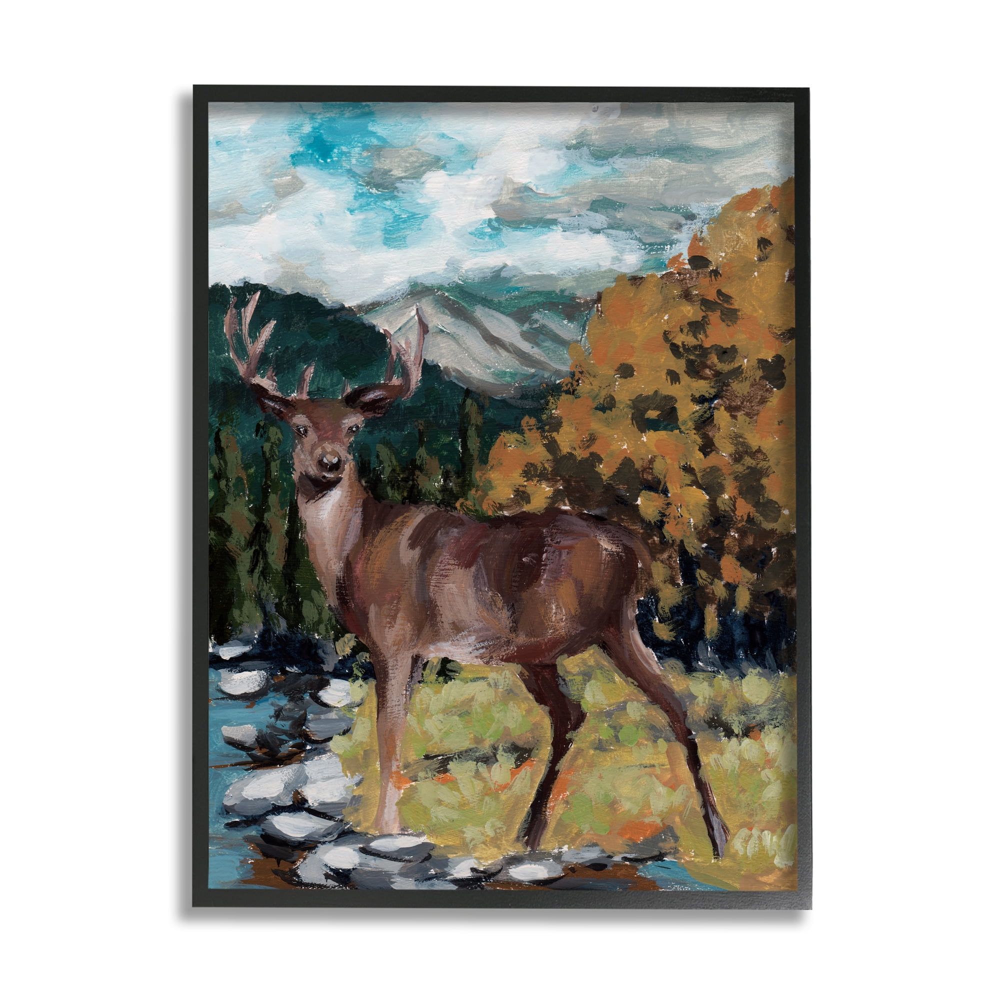 Stupell Rustic Wildlife Deer Painting Animals & Insects Painting Black Framed Art Print Wall Art