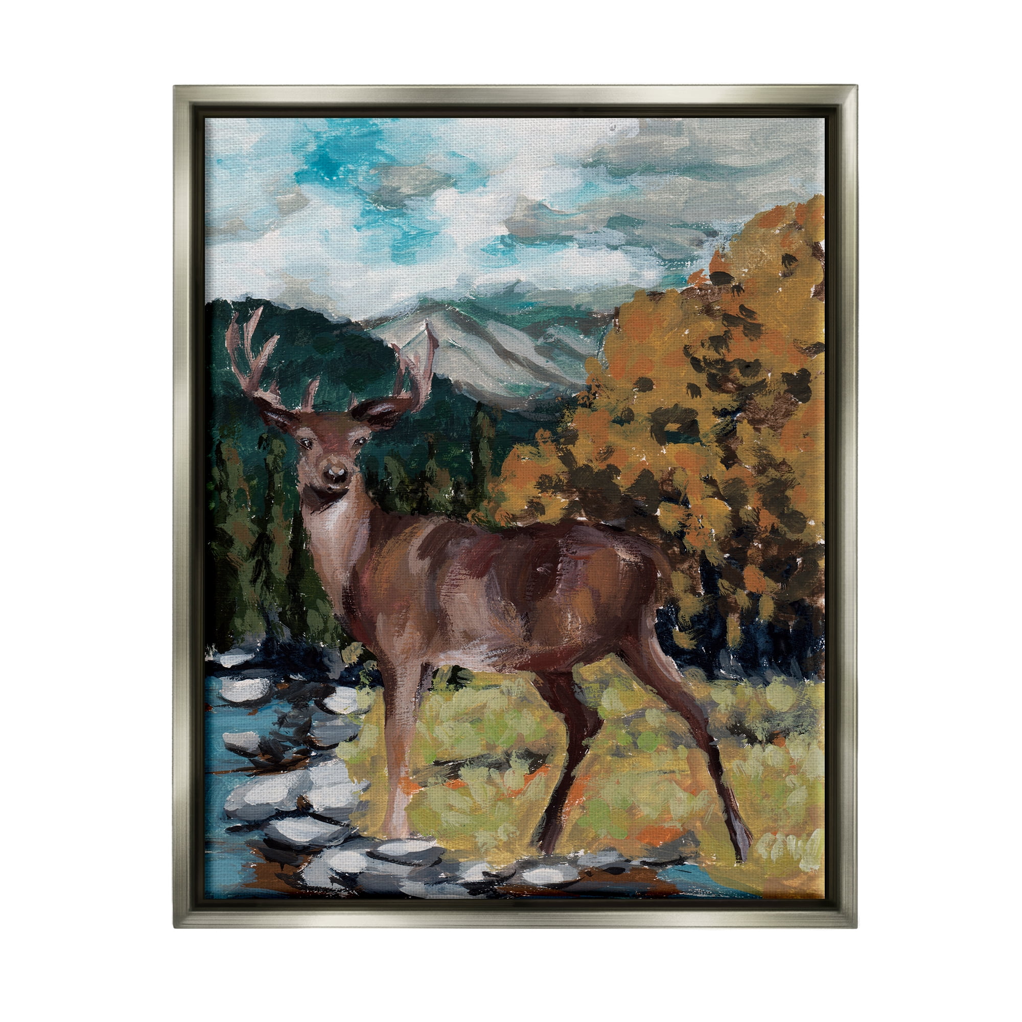 Stupell Rustic Wildlife Deer Painting Animals & Insects Painting Gray Floater Framed Art Print Wall Art