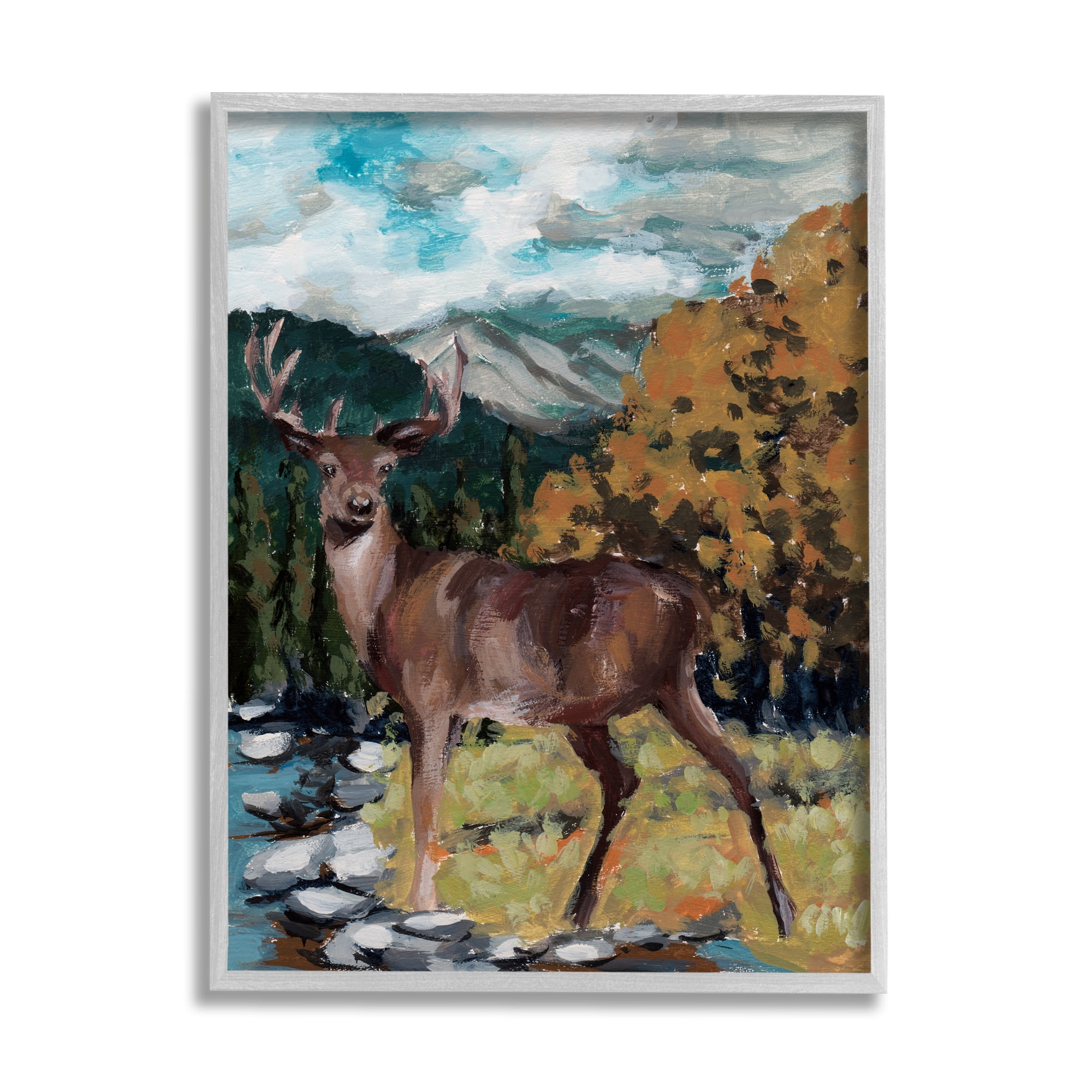 Stupell Rustic Wildlife Deer Painting Animals & Insects Painting Gray Framed Art Print Wall Art