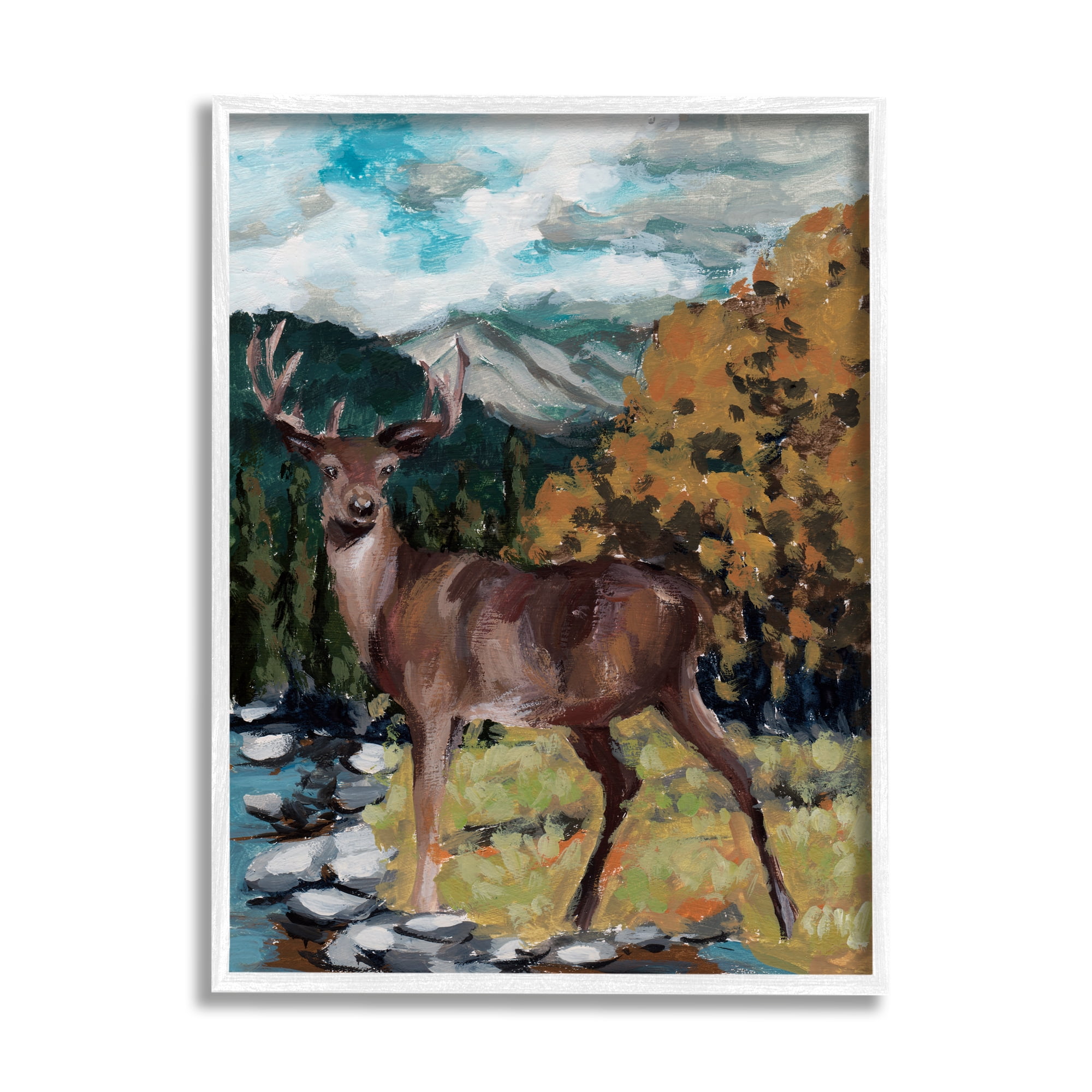 Stupell Rustic Wildlife Deer Painting Animals & Insects Painting White Framed Art Print Wall Art