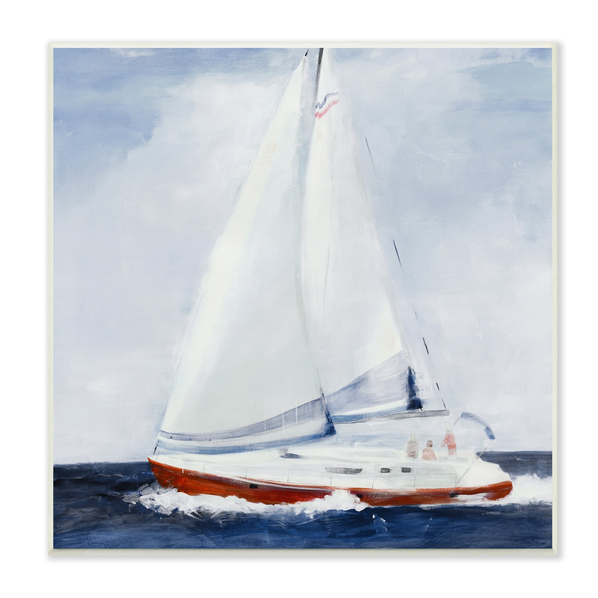 Stupell Industries Sail Boat Against Cloudy Sky Ocean Foam Splashing Wood Wall Art, 12 x 12, Design by Jill Martin
