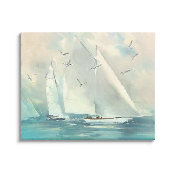 Stupell Sailboats Ocean Water Waves Landscape Painting Gallery Wrapped Canvas Print Wall Art