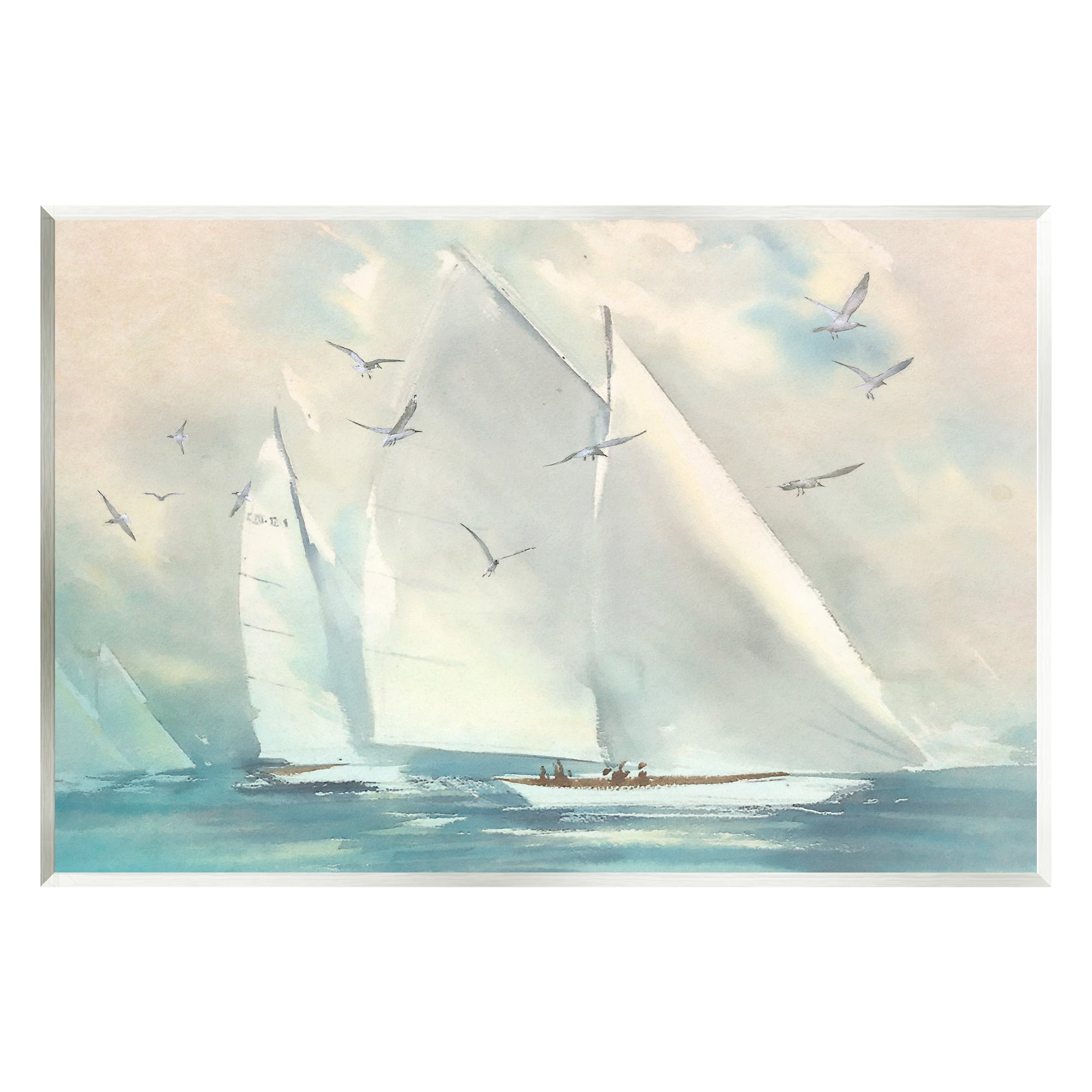 Stupell Sailboats Ocean Water Waves Landscape Painting Wall Plaque Unframed Art Print Wall Art