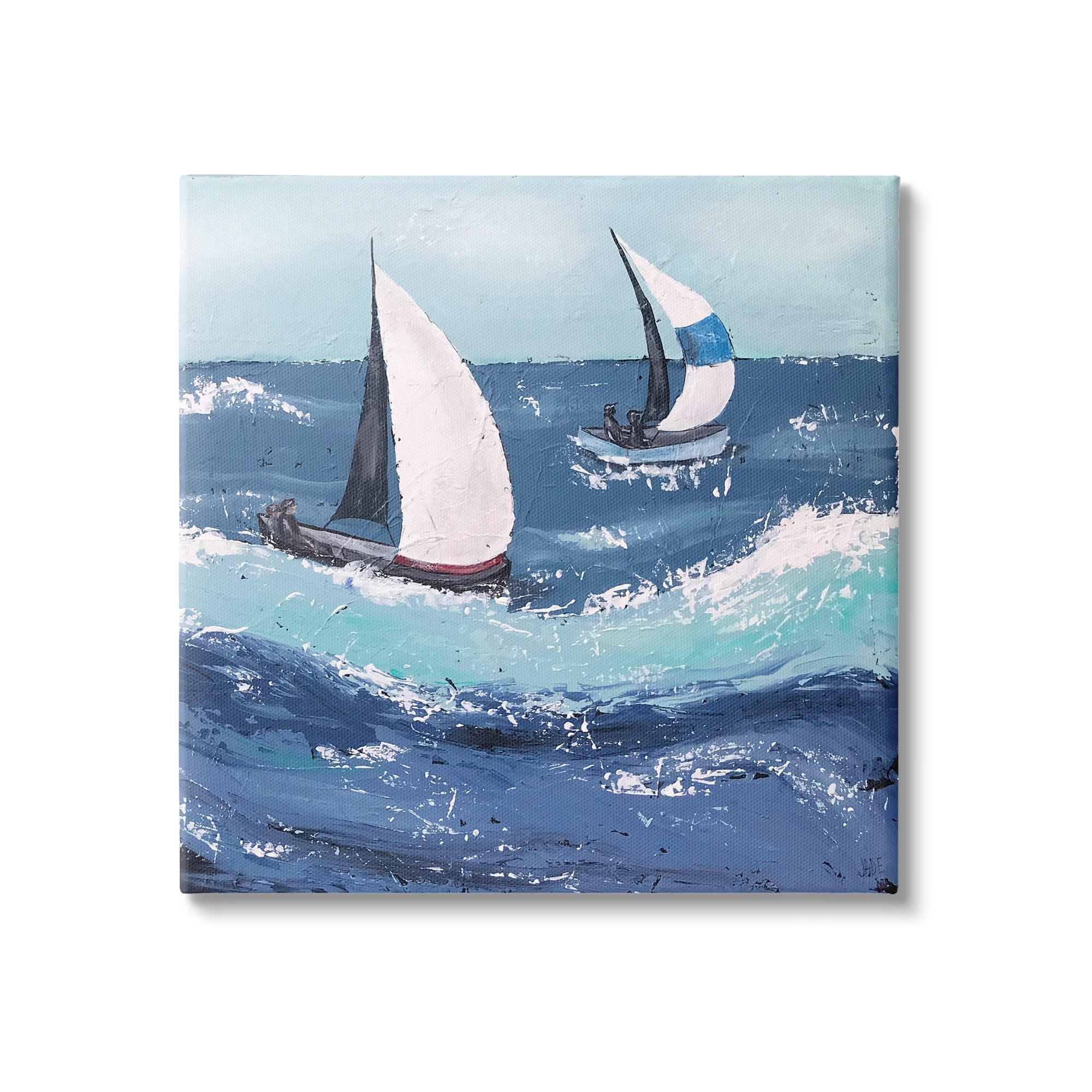 Stupell Sailing Sea Waves Splashing Landscape Painting Gallery Wrapped Canvas Print Wall Art