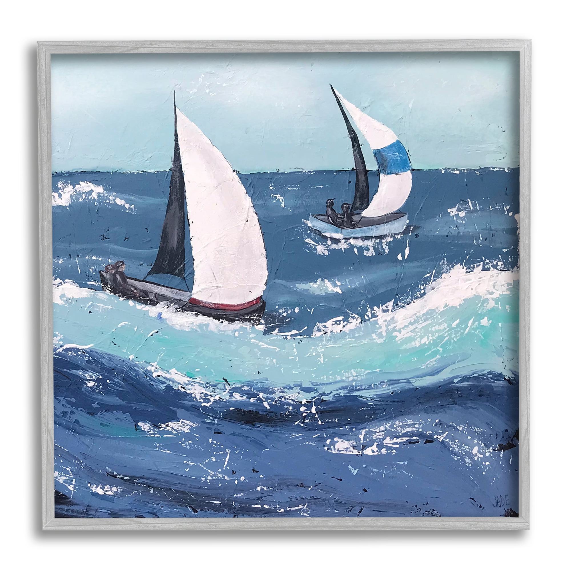 Stupell Sailing Sea Waves Splashing Landscape Painting Gray Framed Art Print Wall Art
