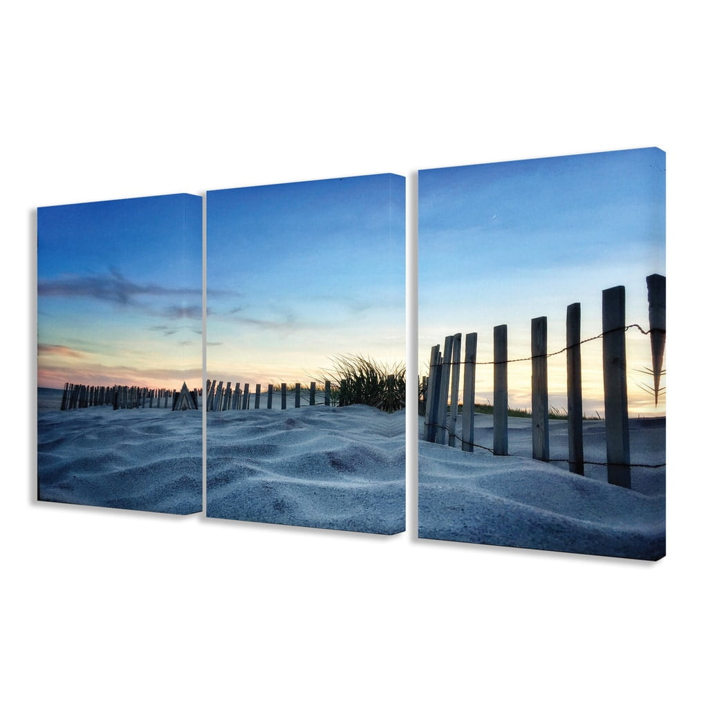 Sand Dune Fence at Sundown Framed Canvas Triptych Art Set