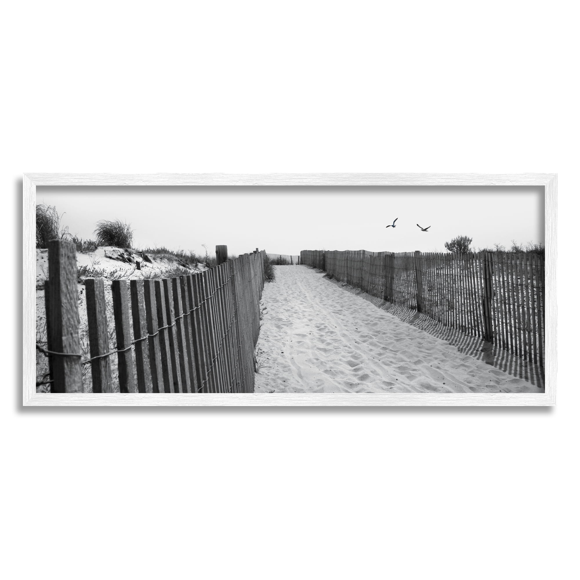 Stupell Sandy Beach Boardwalk Overhead Seagulls Landscape Photography White Framed Art Print Wall Art