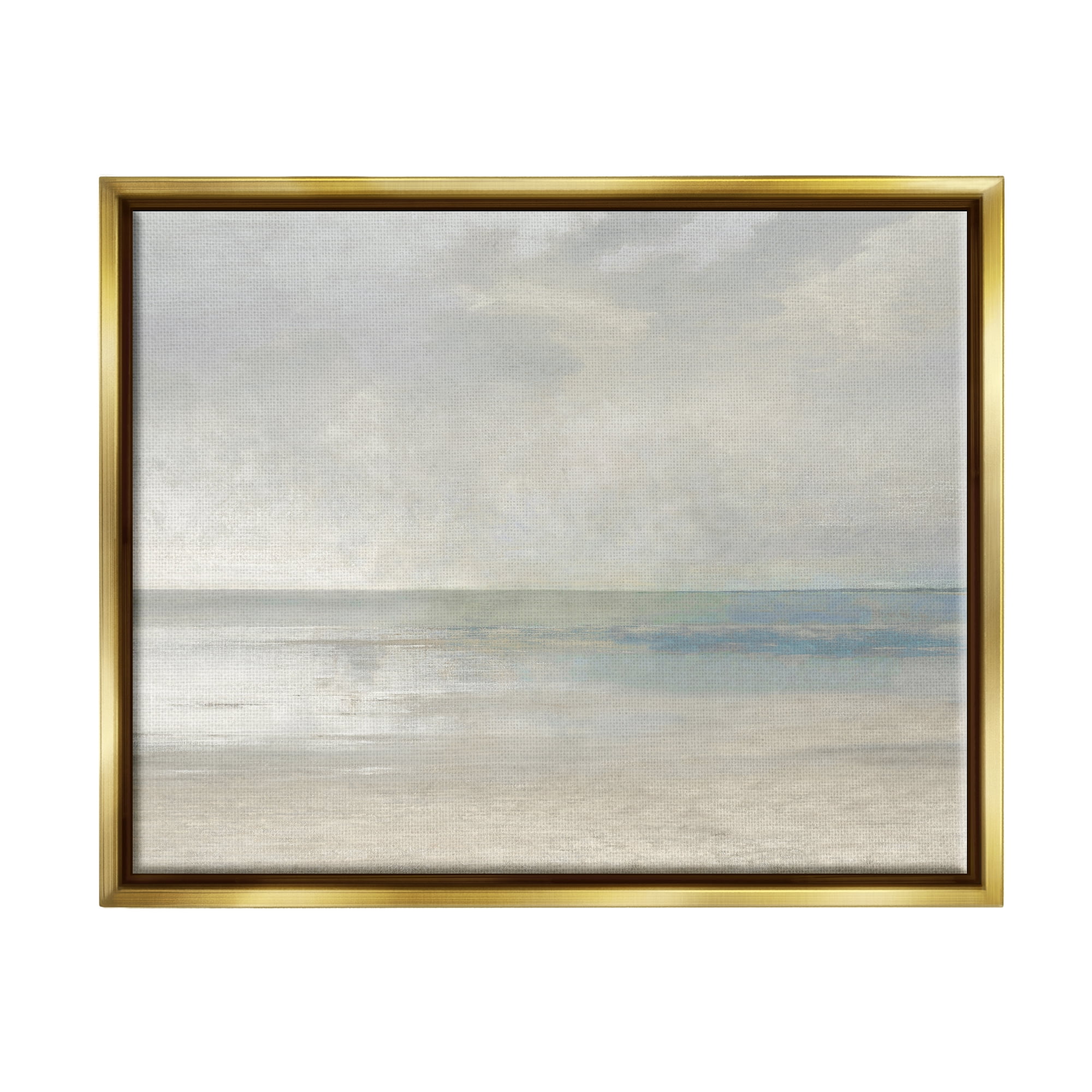 Stupell Sandy Tide Ocean Horizon Landscape Painting Gold Floater Framed Art Print Wall Art