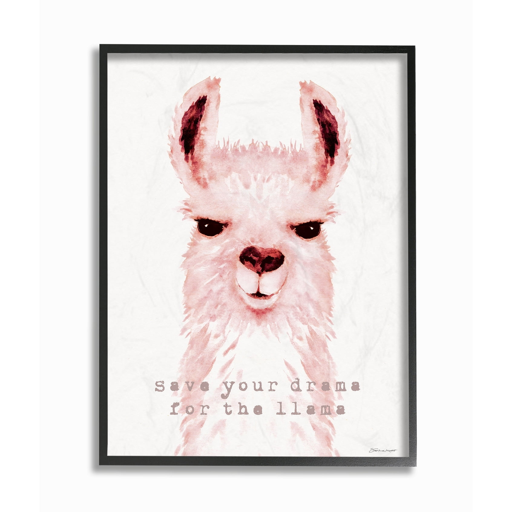 Stupell Save Your Drama for the Llama Pink Watercolor Llama Framed Art, 11 x 14, Proudly Made Domestically - Multi-Color 24 x 30