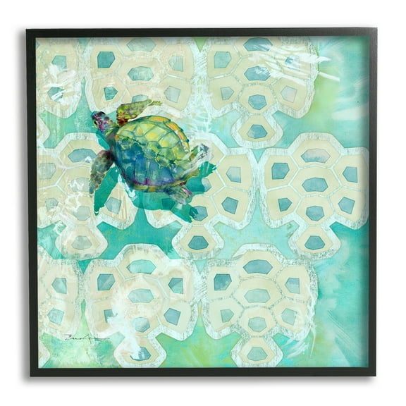 Stupell Sea Turtle Geometric Pattern Landscape Painting Black Framed Art Print Wall Art
