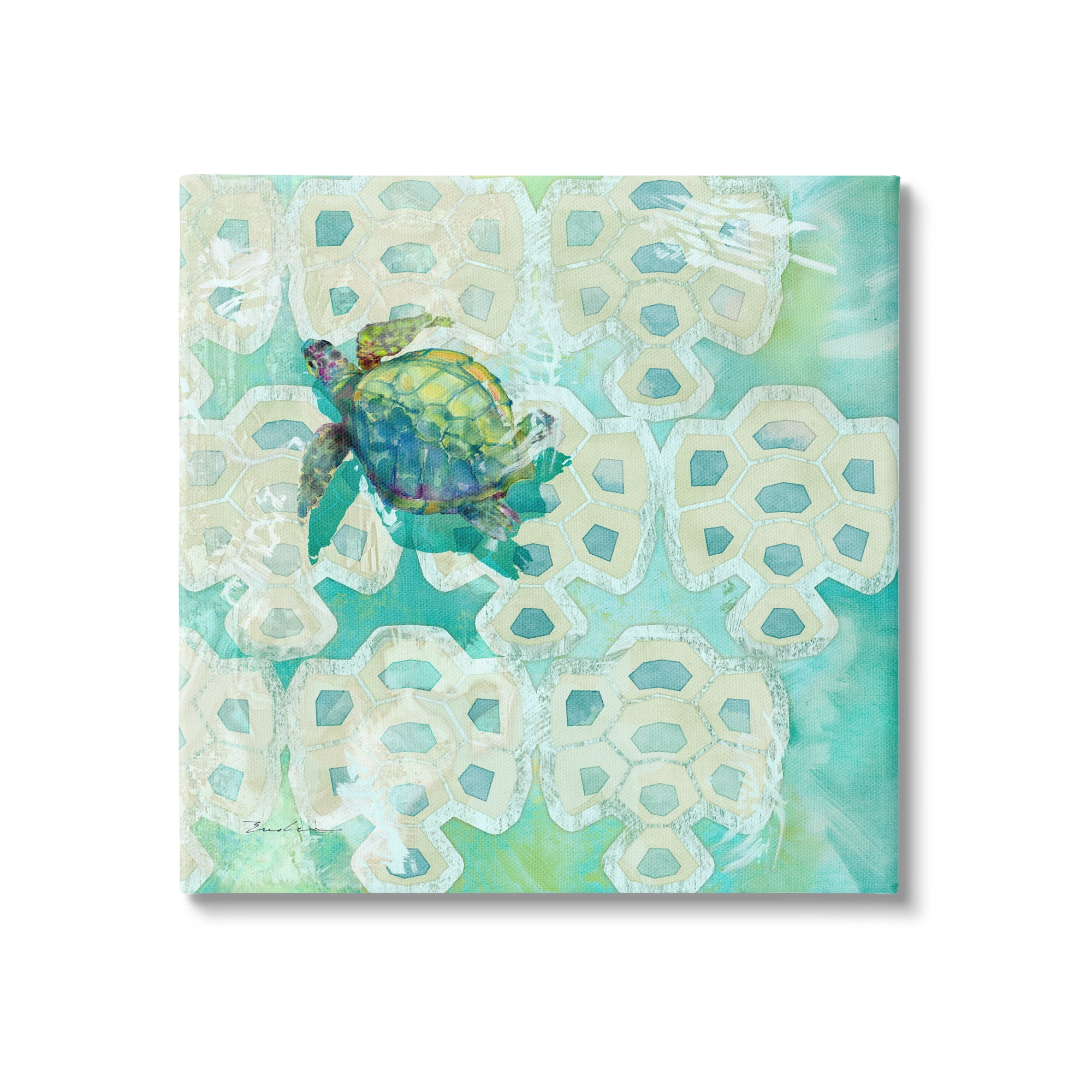Stupell Sea Turtle Geometric Pattern Landscape Painting Gallery Wrapped Canvas Print Wall Art