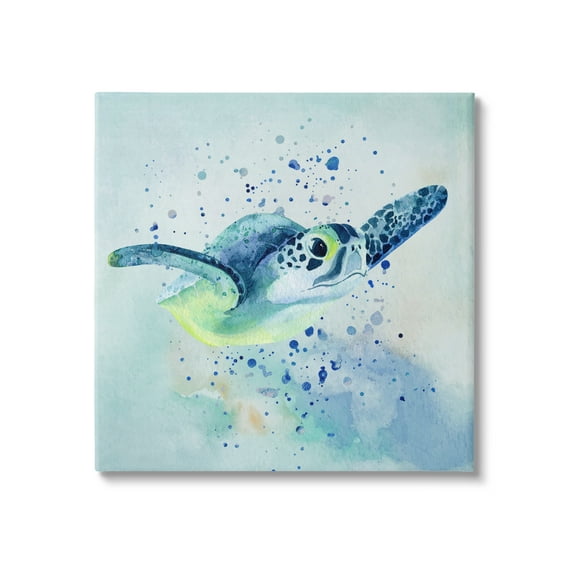 Stupell Sea Turtle Underwater Bubbles Splash Landscape Painting Gallery Wrapped Canvas Print Wall Art