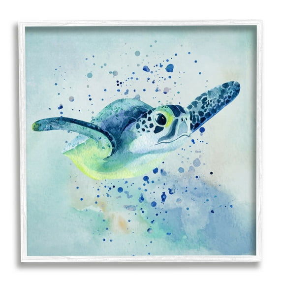 Stupell Sea Turtle Underwater Bubbles Splash Landscape Painting White Framed Art Print Wall Art