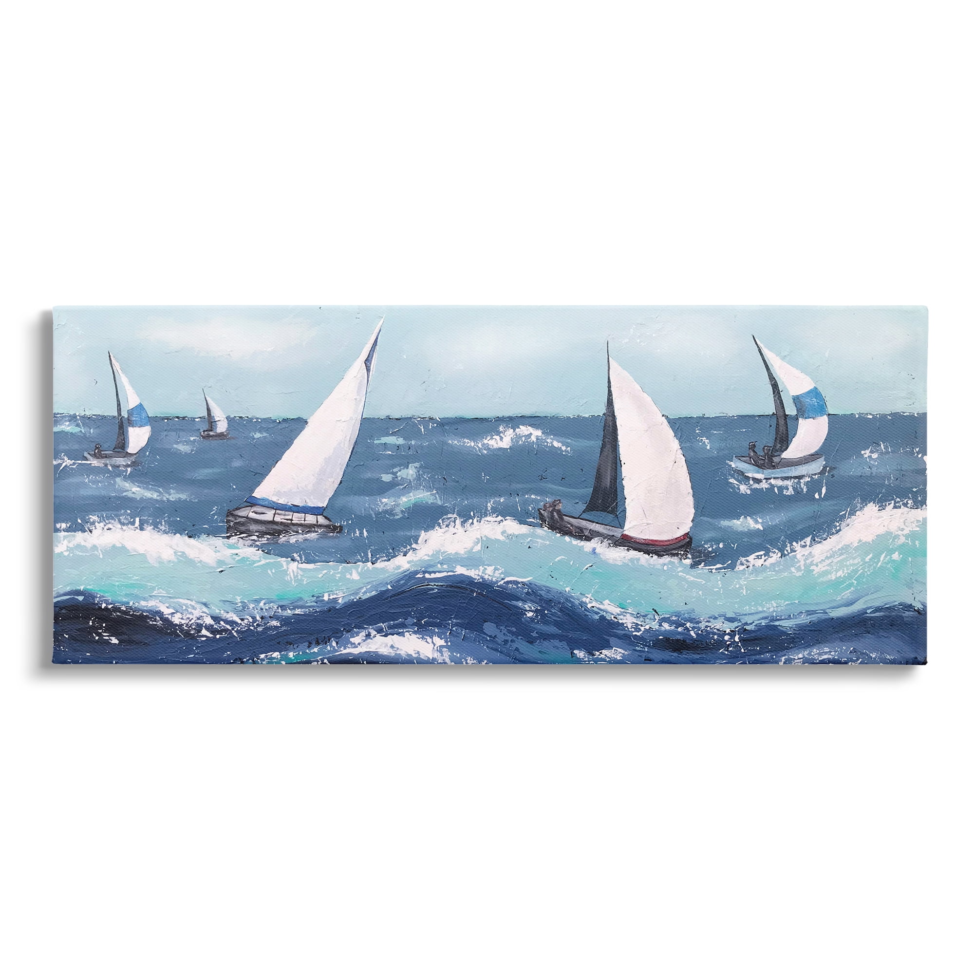 Stupell Sea Waves Splashing Sailboats Landscape Painting Gallery Wrapped Canvas Print Wall Art
