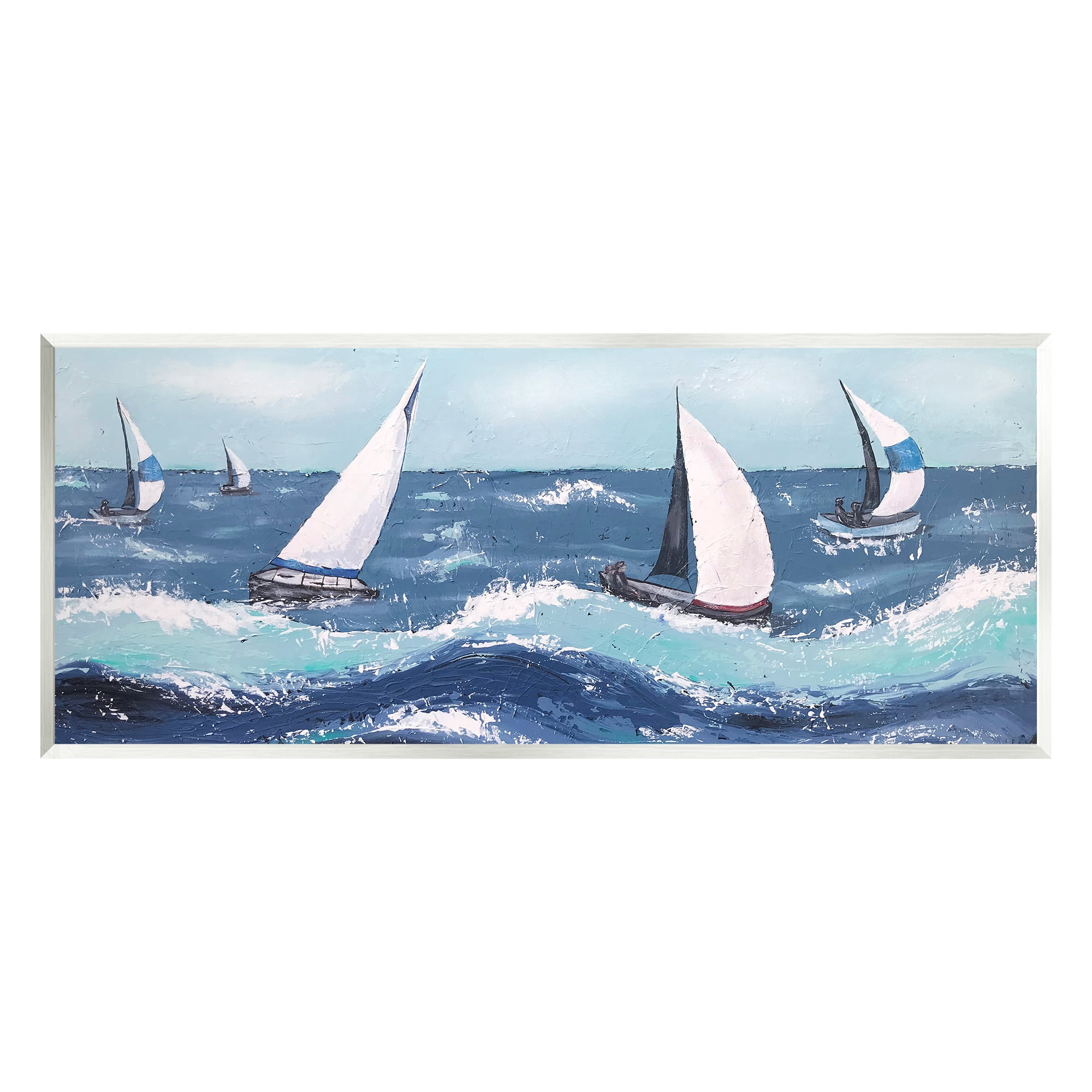 Stupell Sea Waves Splashing Sailboats Landscape Painting Wall Plaque Unframed Art Print Wall Art