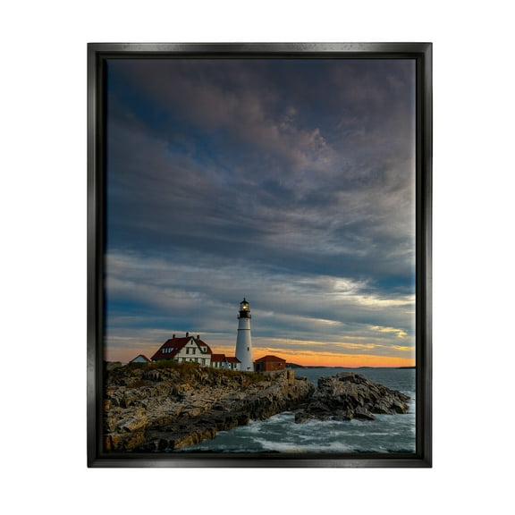 Stupell Seaside Lighthouse Beacon Coast Landscape Photography Black Floater Framed Art Print Wall Art