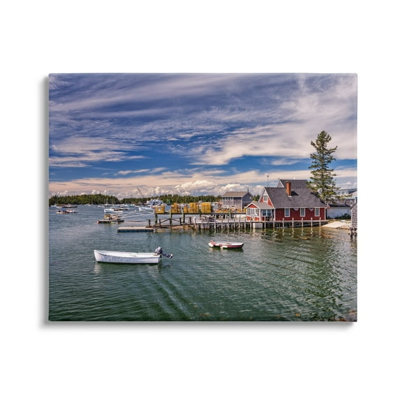 Stupell Seaside Marina Boat Harbor Landscape Photography Gallery Wrapped Canvas Print Wall Art