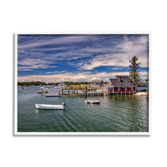 Stupell Seaside Marina Boat Harbor Landscape Photography White Framed Art Print Wall Art