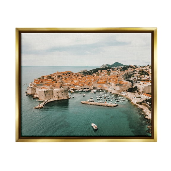 Stupell Seaside Port Town Architecture Landscape Photography Gold Floater Framed Art Print Wall Art