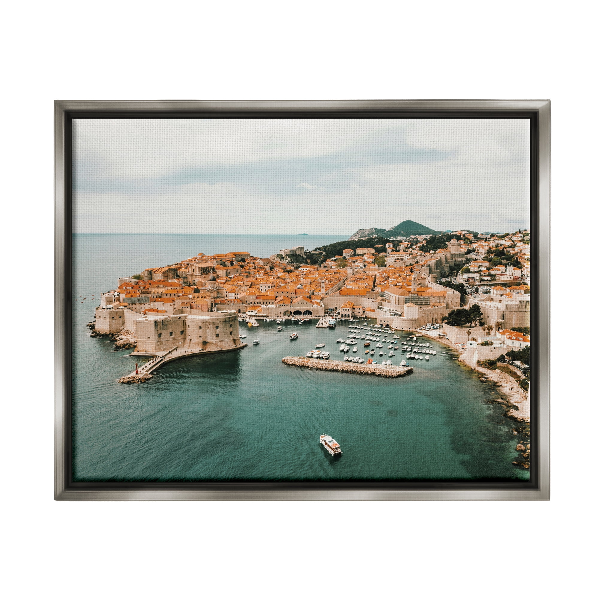 Stupell Seaside Port Town Architecture Landscape Photography Gray Floater Framed Art Print Wall Art
