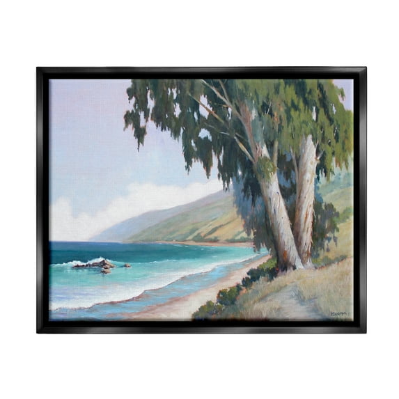 Stupell Seaside Vegetation Beach Waves Cove Landscape Painting Black Floater Framed Art Print Wall Art