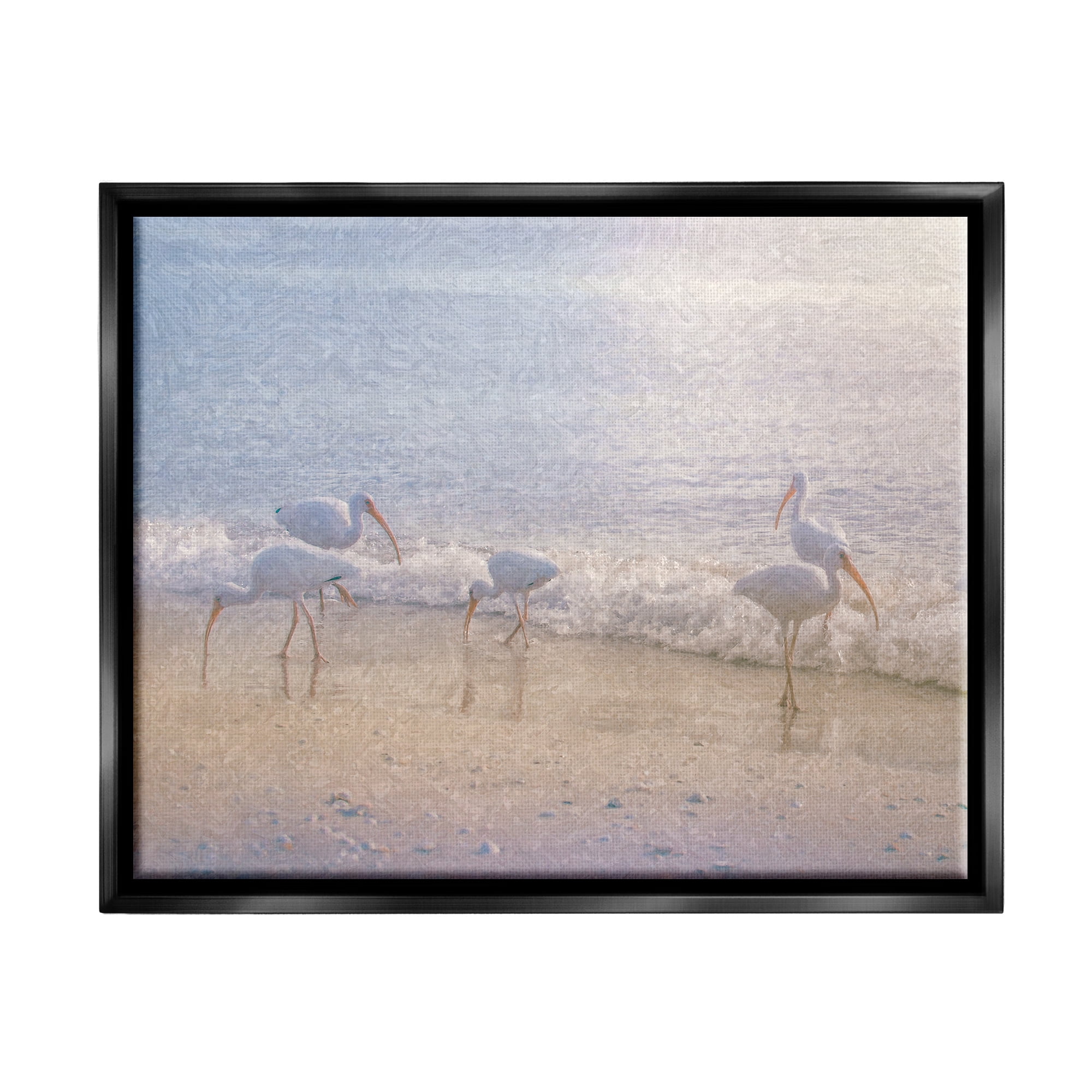Stupell Seaside Waves Bird Flock Grazing Landscape Painting Black Floater Framed Art Print Wall Art