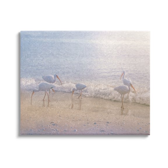 Stupell Seaside Waves Bird Flock Grazing Landscape Painting Gallery Wrapped Canvas Print Wall Art