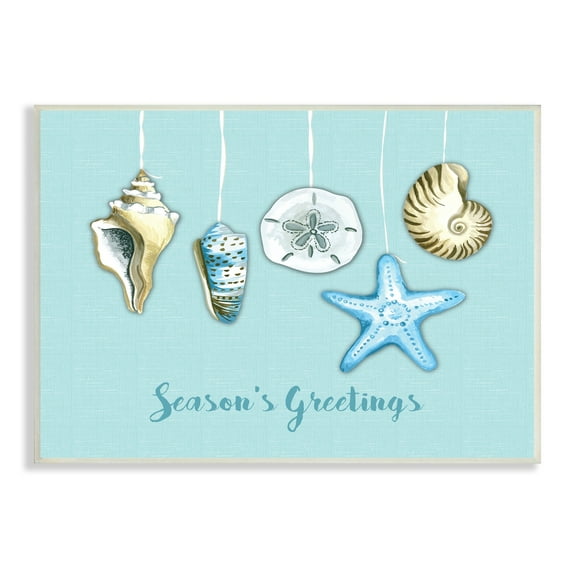 Stupell Season's Greetings Festive Beach Holiday Seashells Hanging Wood Wall Art - Brown 19 x 13
