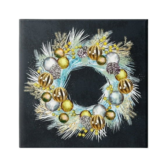 Stupell Seasonal Ornaments Pine Wreath Holiday Painting Gallery Wrapped Canvas Print Wall Art
