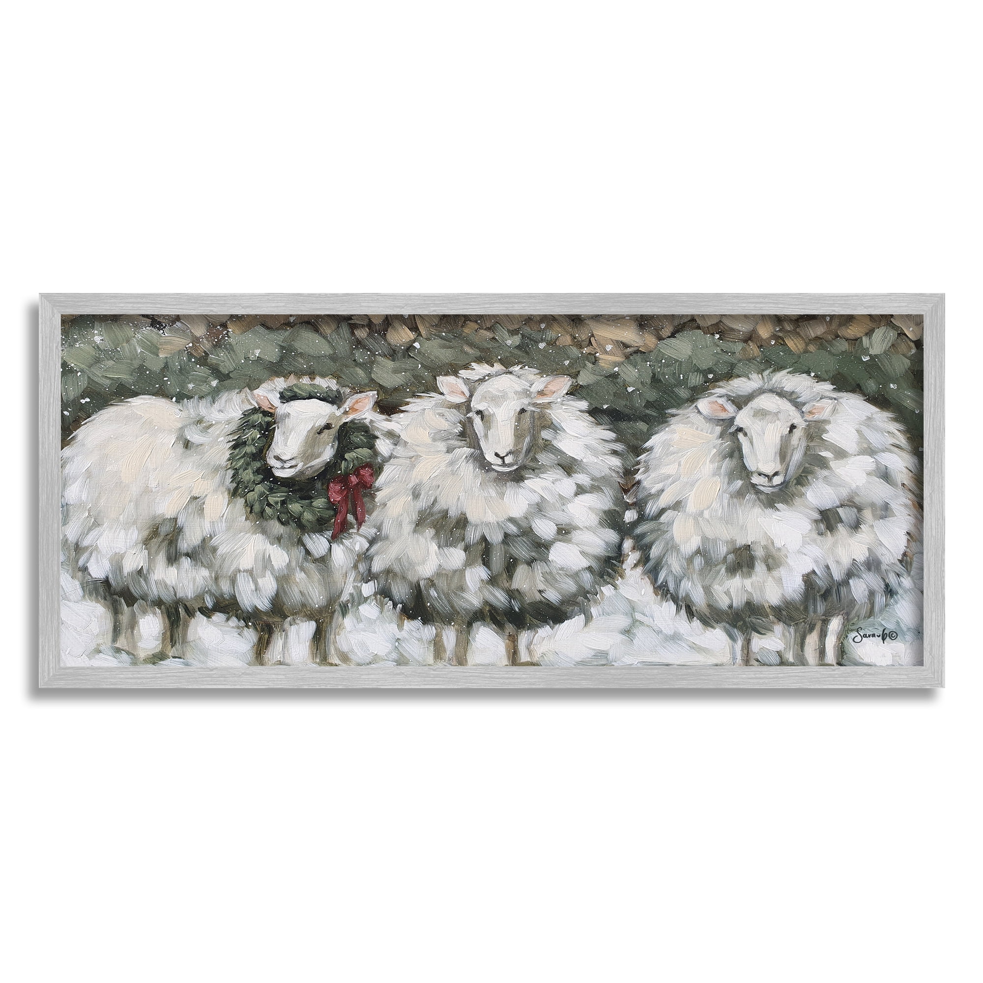 Seasonal Winter Sheep Farmhouse Snow Gray Framed Canvas Print