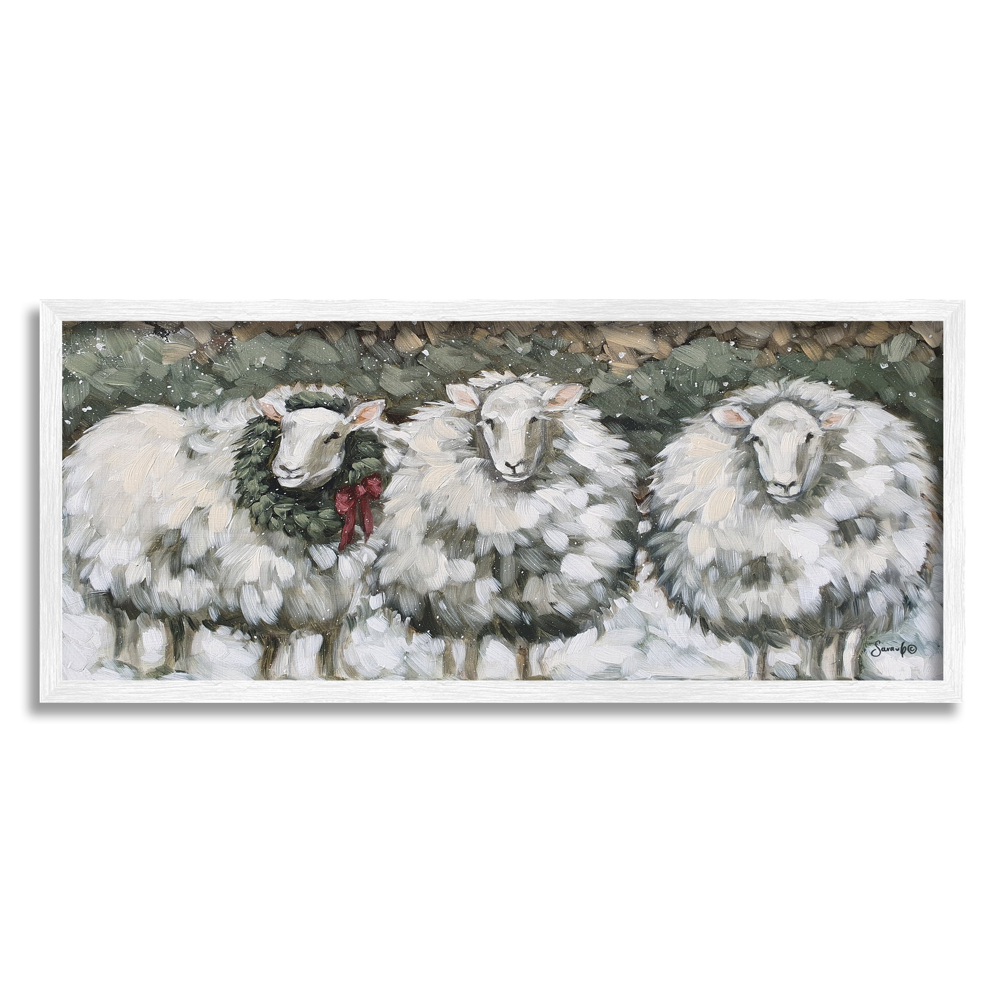 Stupell Seasonal Winter Sheep Farmhouse Snow Animals & Insects Painting White Framed Art Print Wall Art