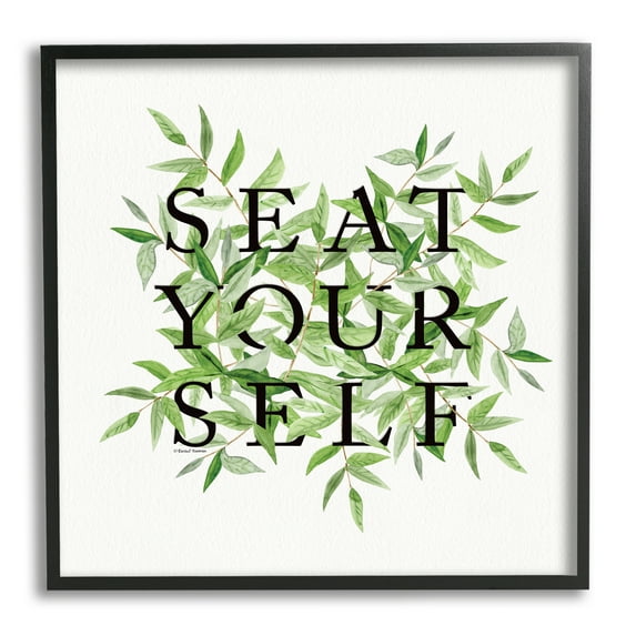 Stupell Seat Yourself Botanical Leaf Bathroom Typography Painting Black Framed Art Print Wall Art
